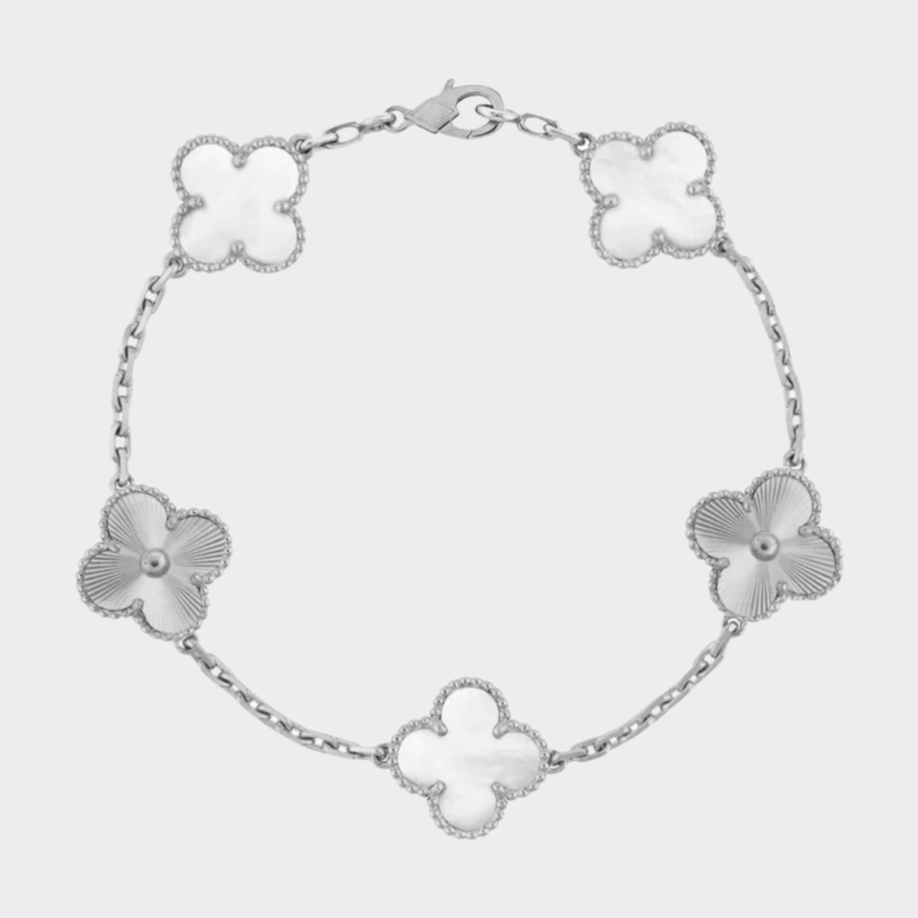 Silver White Guilloché | Clover Bracelet