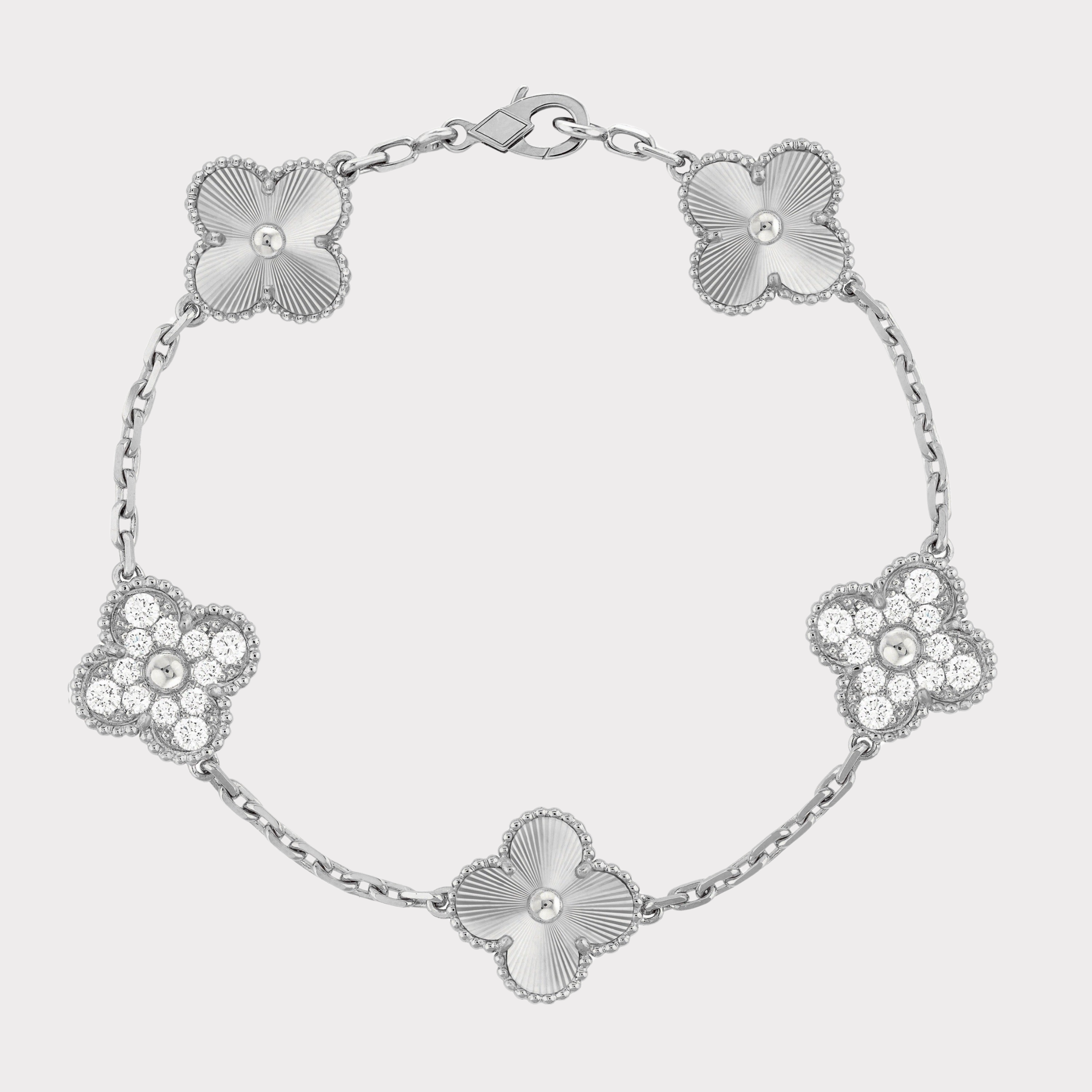 Silver Guilloché | Clover Diamond Bracelet