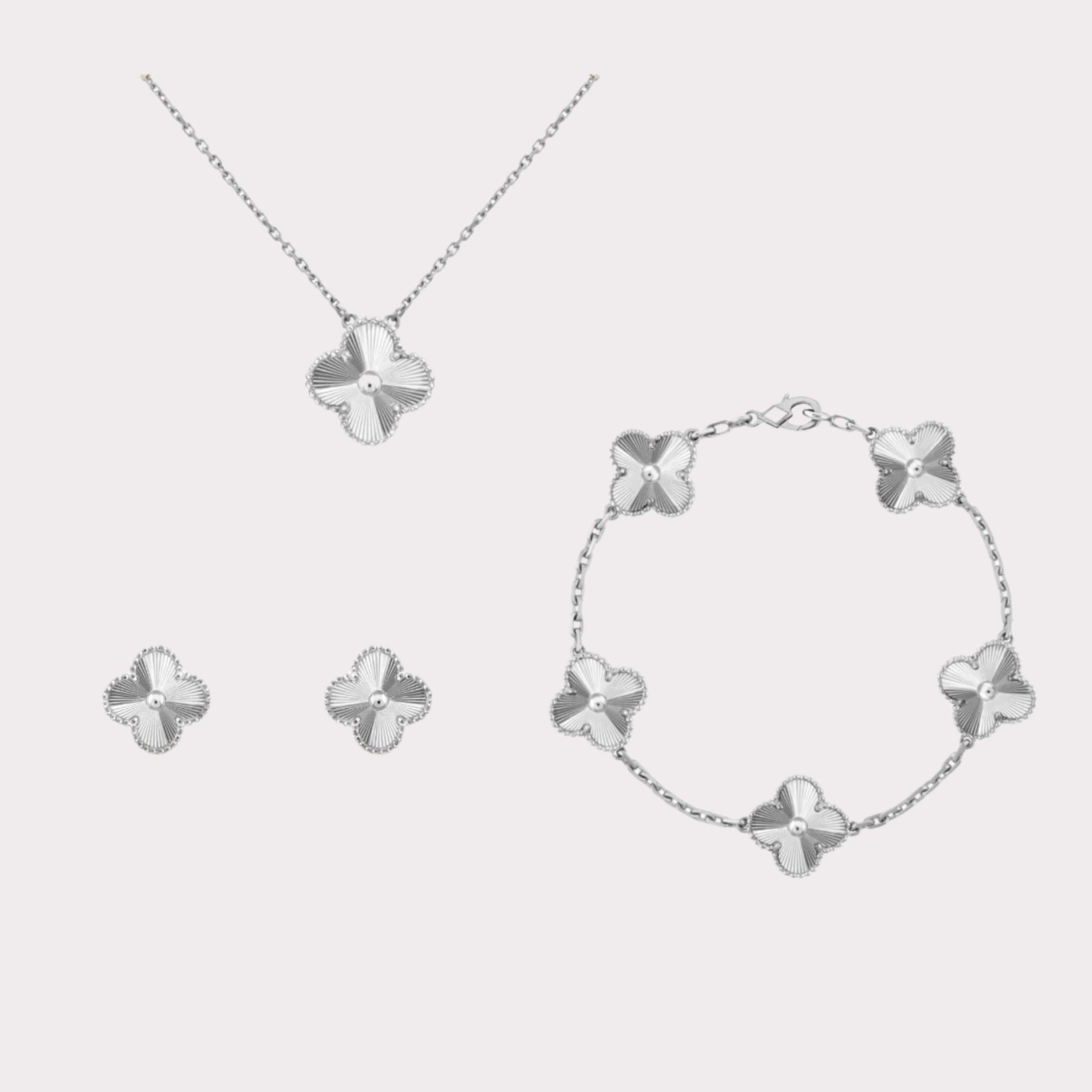 Silver Guilloché Luxe | Clover Set