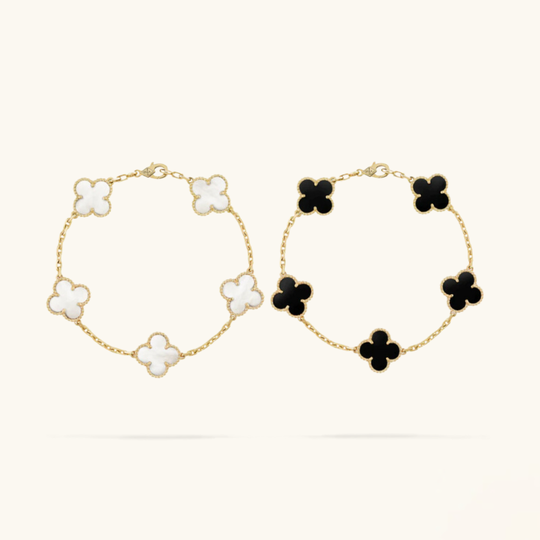 2-teiliges Kleeblatt-Armband-Set - Schwarz/Weiß