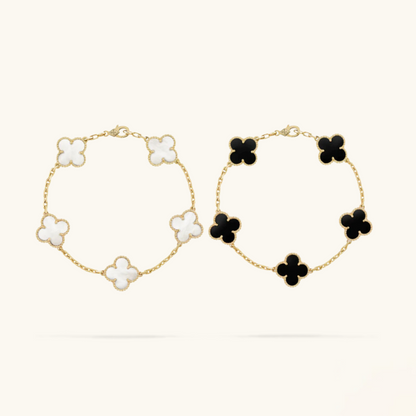 2-teiliges Kleeblatt-Armband-Set - Schwarz/Weiß