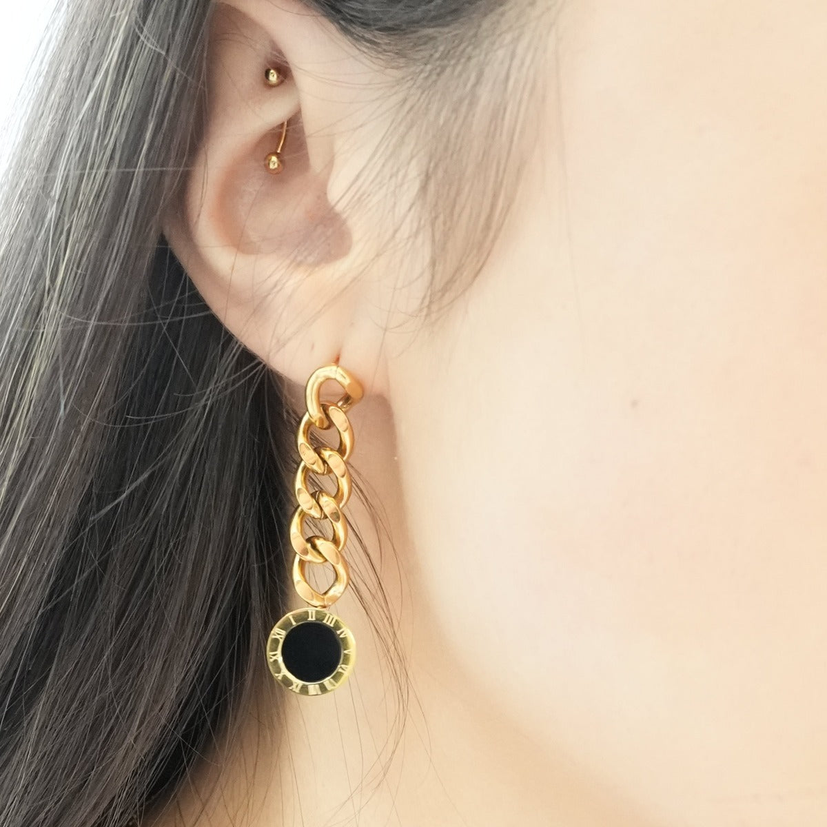 Latin Onyx Cuban Dangle Earrings - Gold