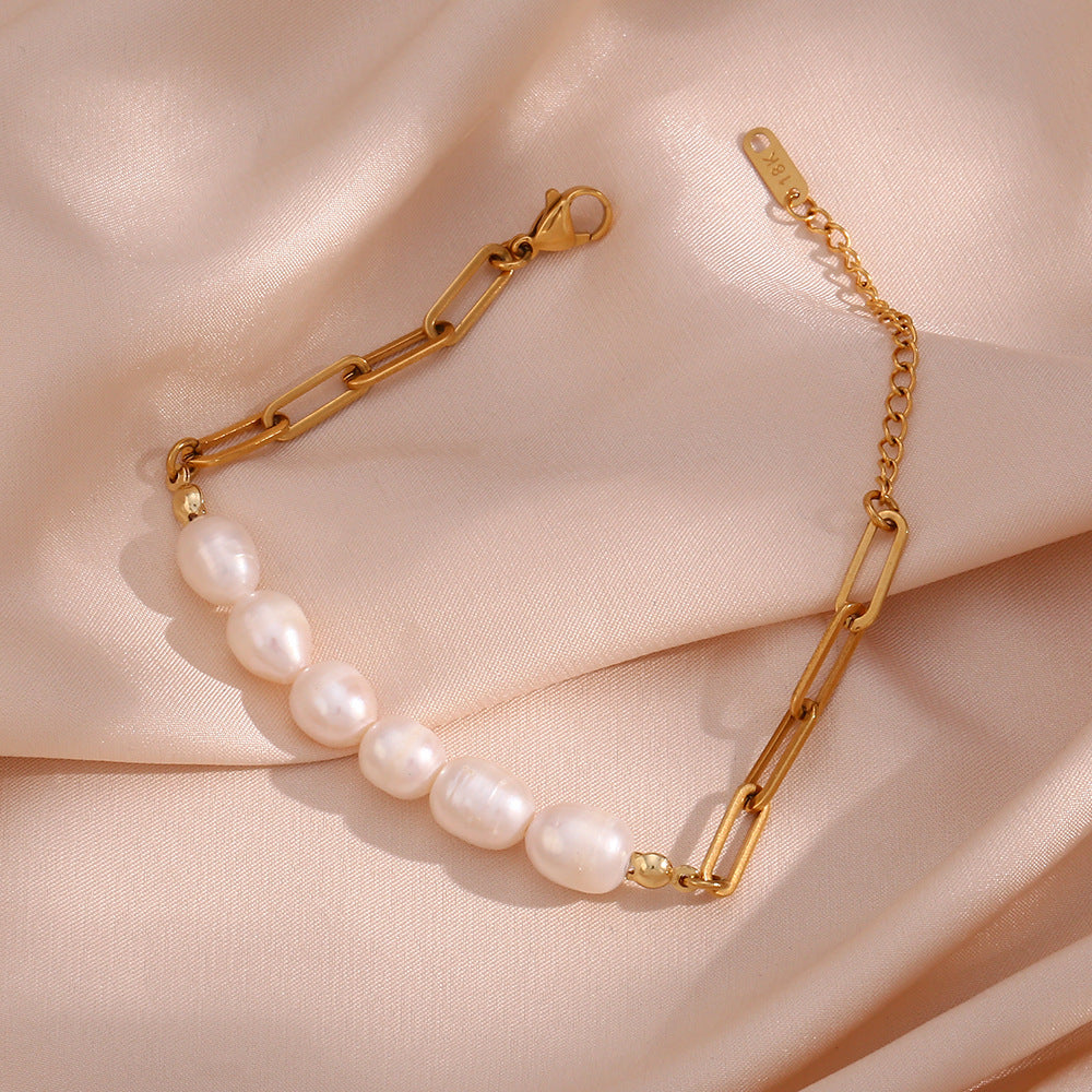 Mary Paperclip Chain Pearl Bracelet