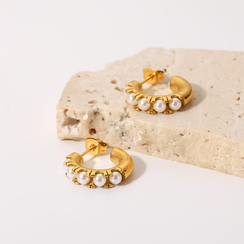 Irene Pearl Huggie Earrings