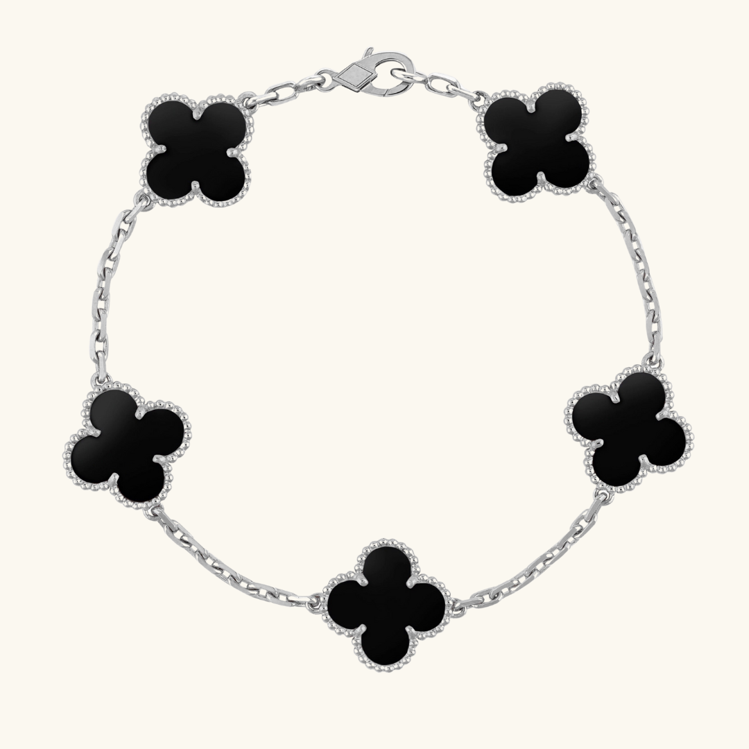 CLOVER | Schwarzes/Silbernes Armband