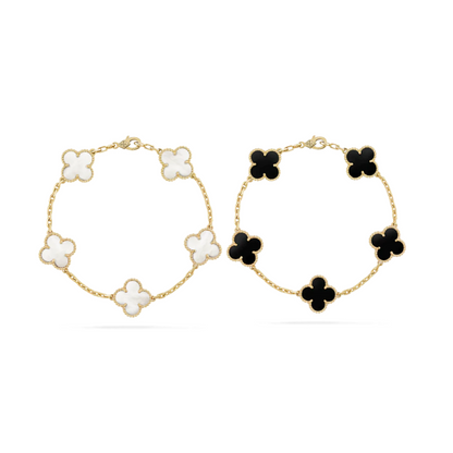 2-teiliges Kleeblatt-Armband-Set - Schwarz/Weiß